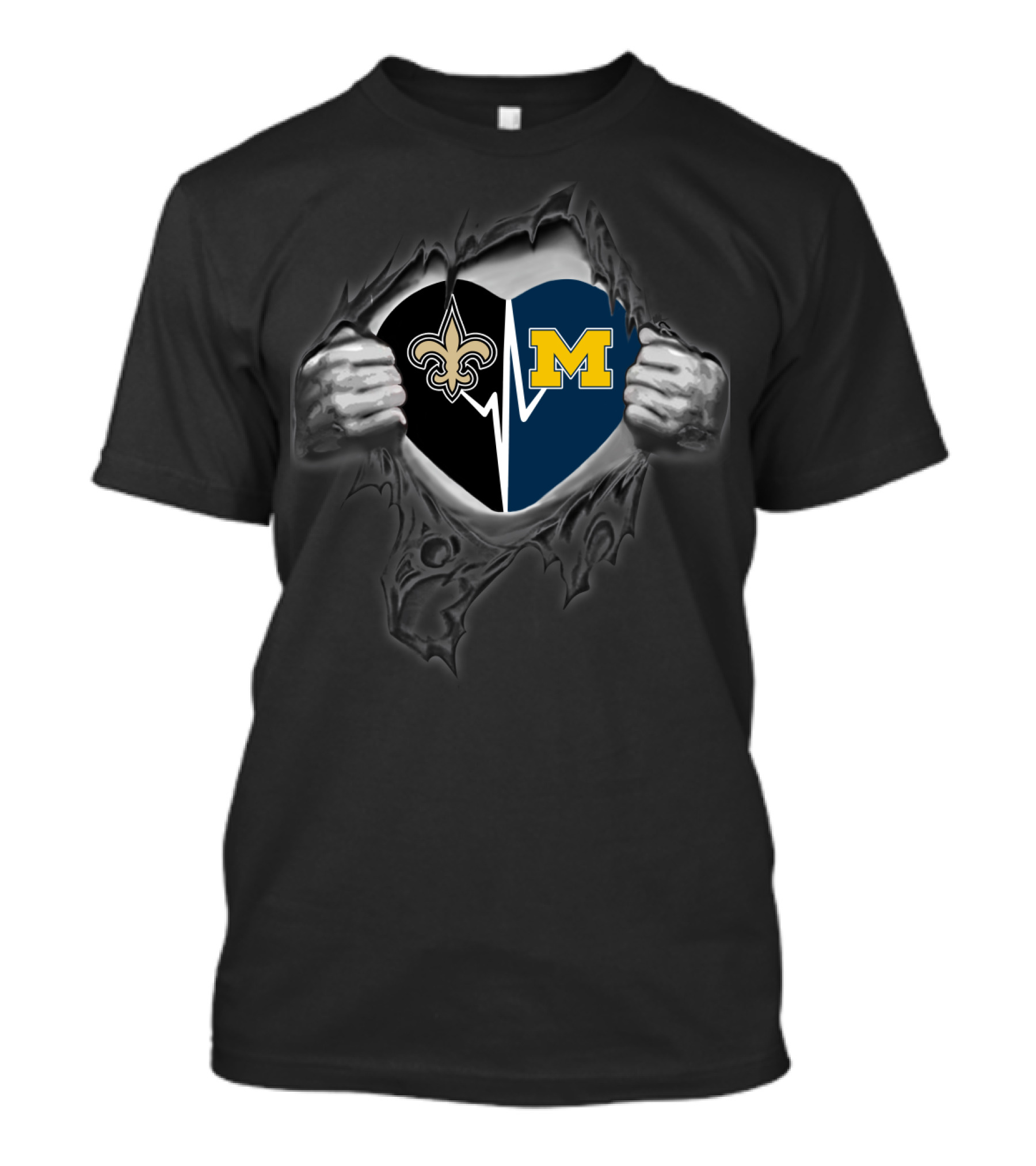 Saints Michigan Wolverines Heart Torn Reveal T-Shirt