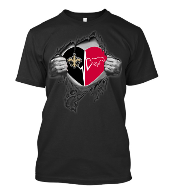 Saints Fleur-De-Lis Smu Mustangs Heartbeat Fusion T-Shirt