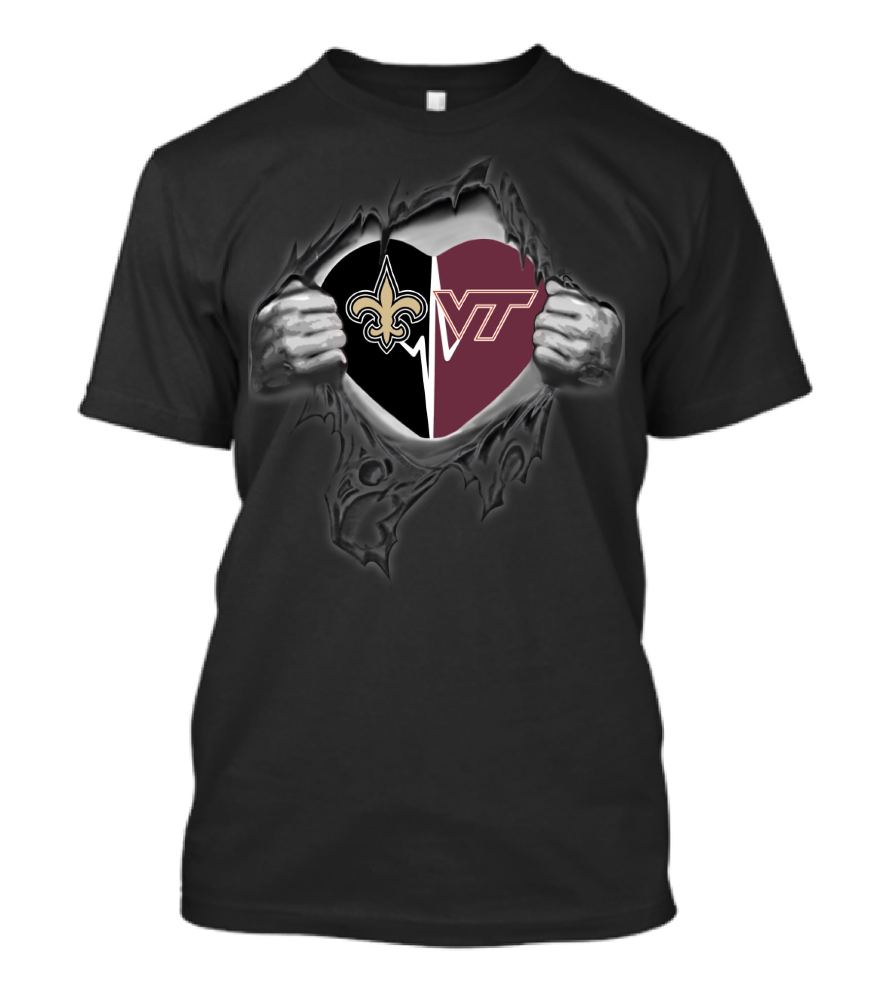 Saints Virginia Tech Hokies Heart T-Shirt