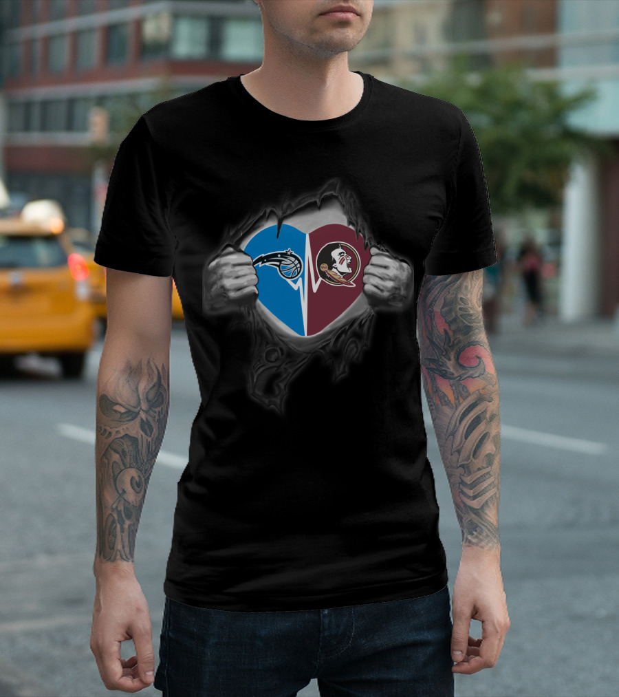 Orlando Magic Seminoles Heart Split T-Shirt