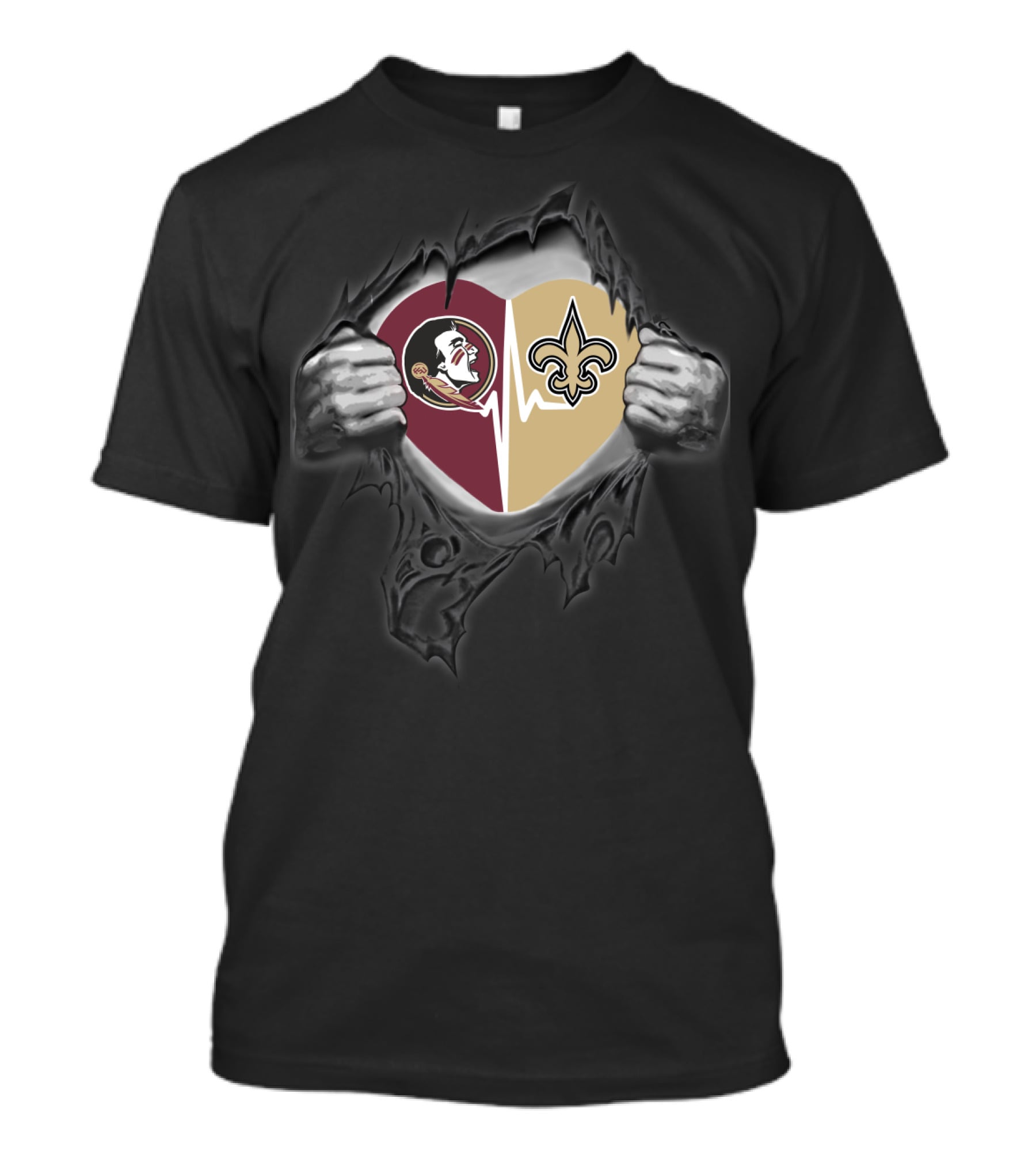 Seminoles And Saints Heart Torn Reveal T-Shirt