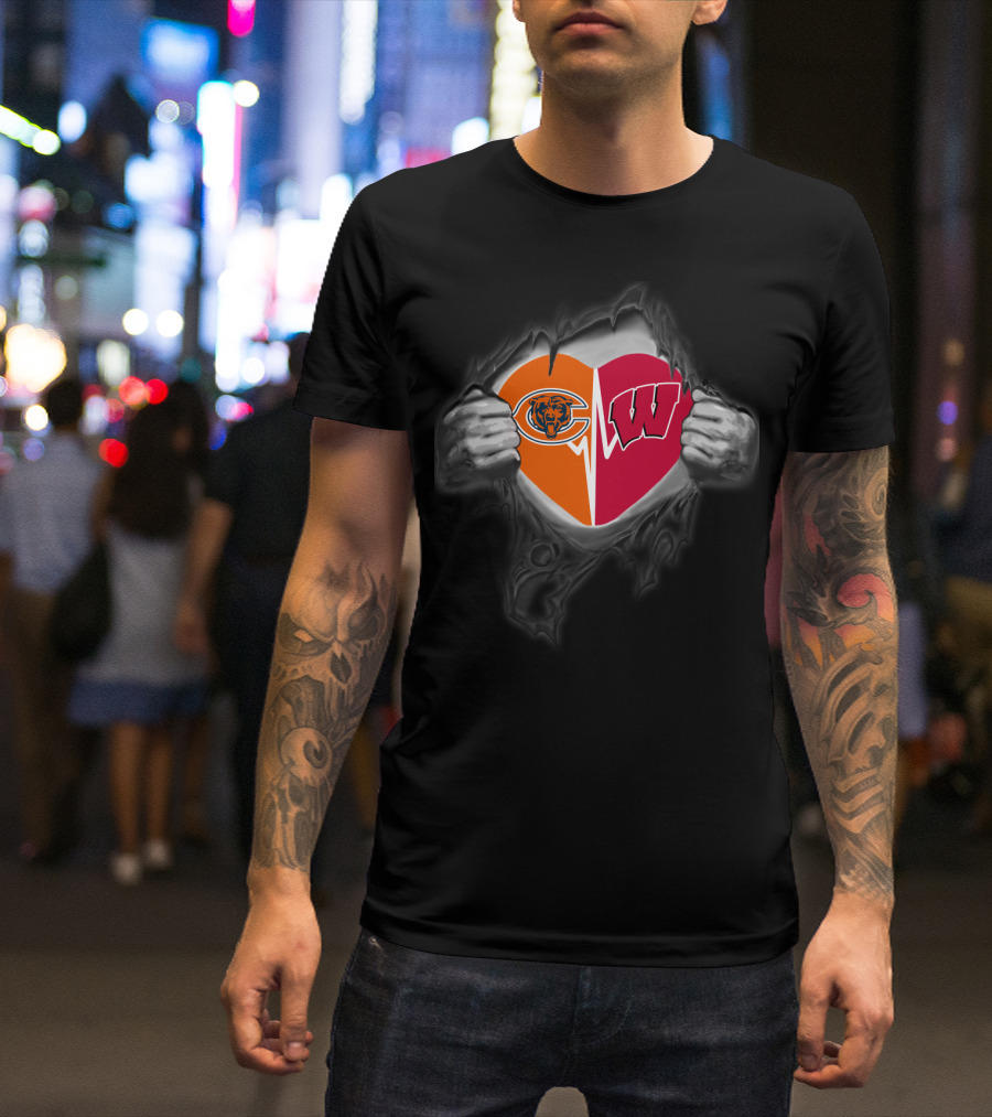 Chicago Bears Wisconsin Badgers Heart T-Shirt