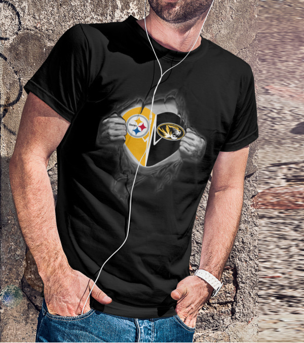 Steelers Missouri Tigers Heart Logo Fusion T-Shirt