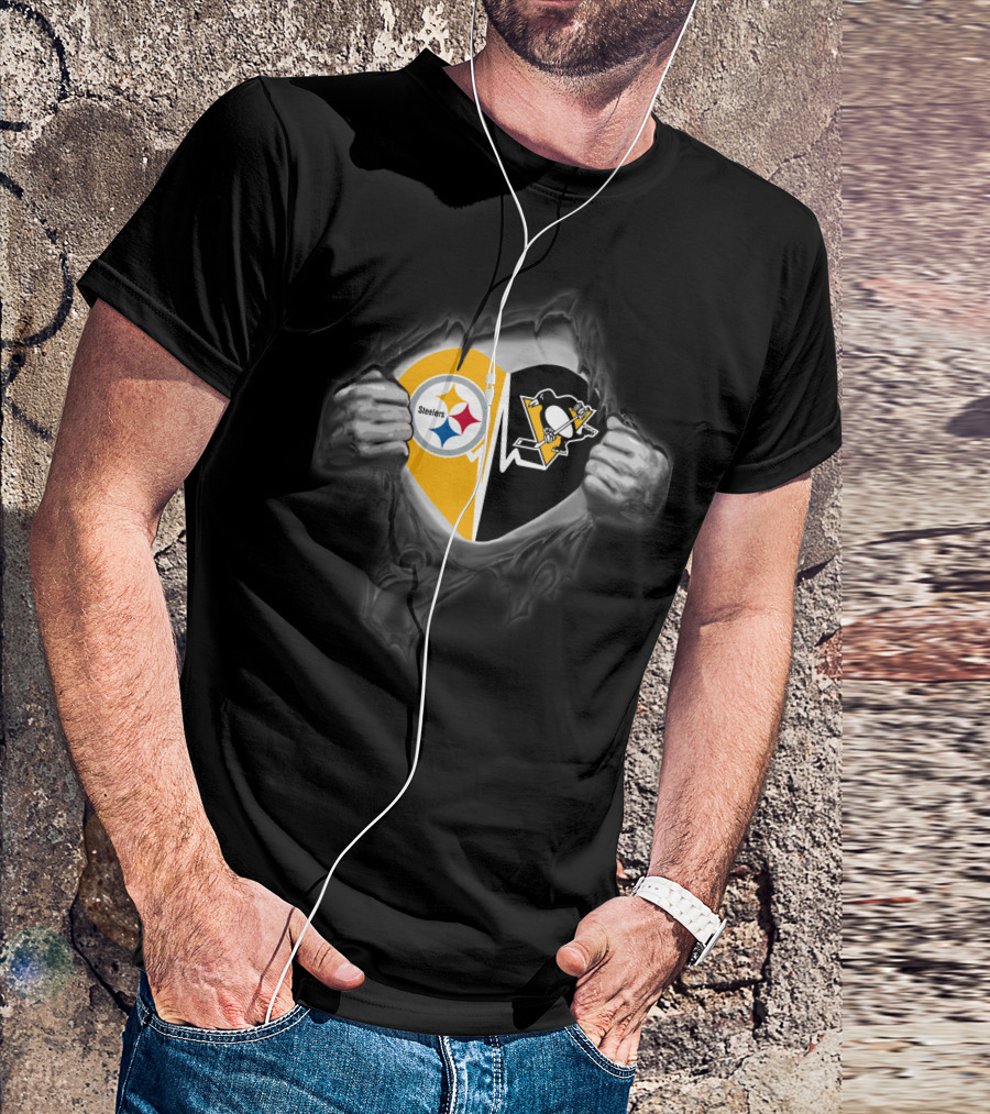 Steelers Pittsburgh Penguins Heart Logo Tear T-Shirt