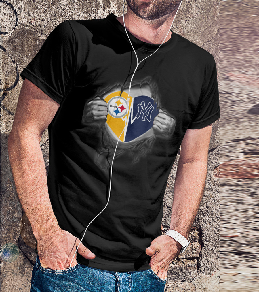 Steelers Yankees Heart Logo Fan Pride T-Shirt