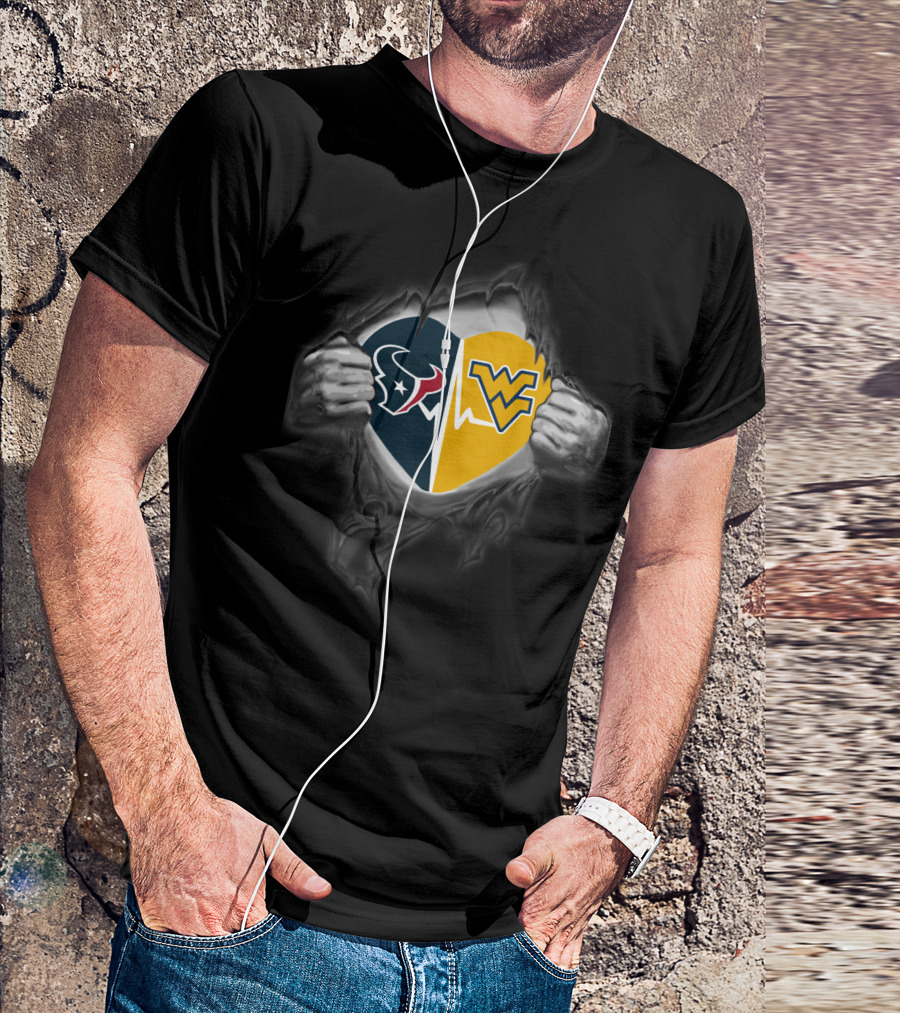 Texans West Virginia Mountaineers Heart Logo Fusion T-Shirt
