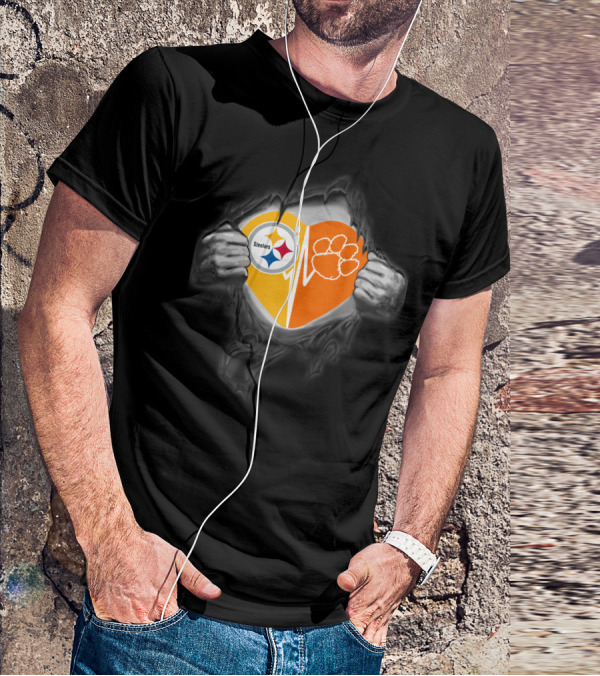 Steelers Heartbeat Clemson Tigers Paw T-Shirt
