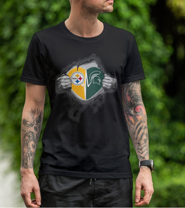 Steelers Michigan State Spartans Heart Logo Combination T-Shirt