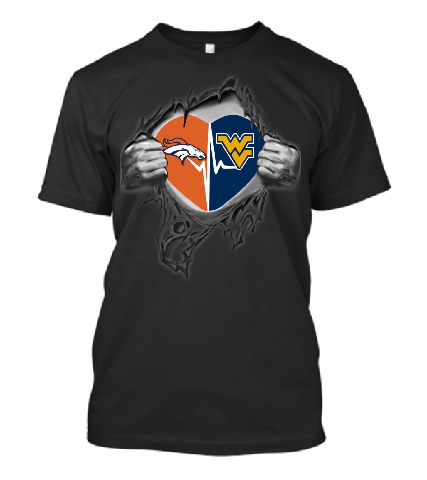 Broncos West Virginia Mountaineers Heart Logo Fusion T-Shirt