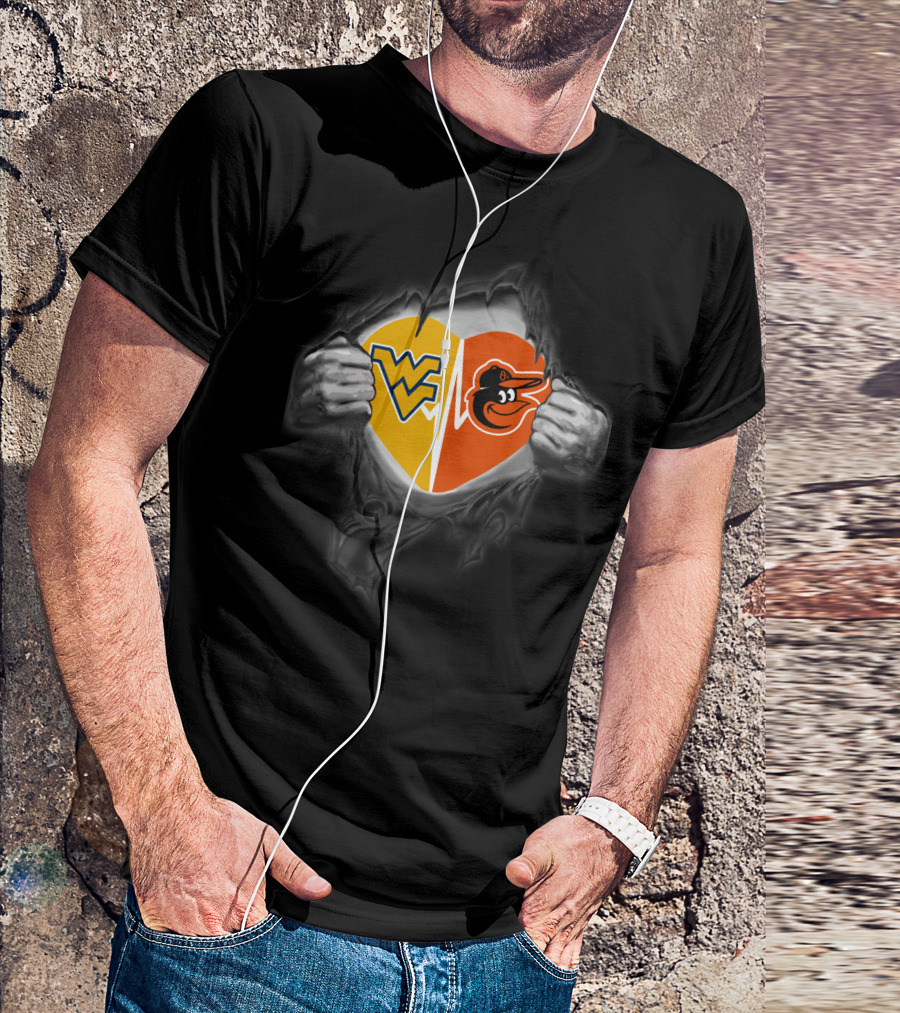 West Virginia Mountaineers Heart Baltimore Orioles Logo Fusion T-Shirt