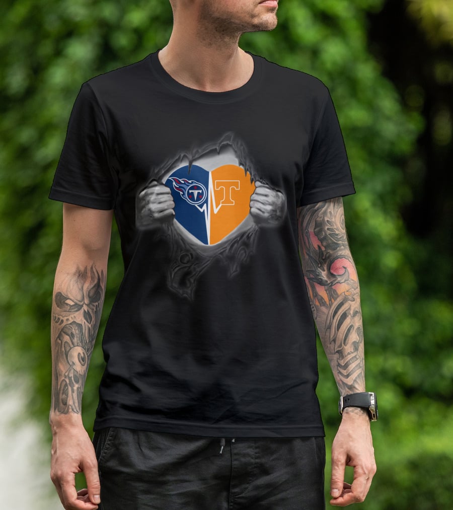 Tennessee Titans Volunteers Heart Logo Torn Fabric T-Shirt