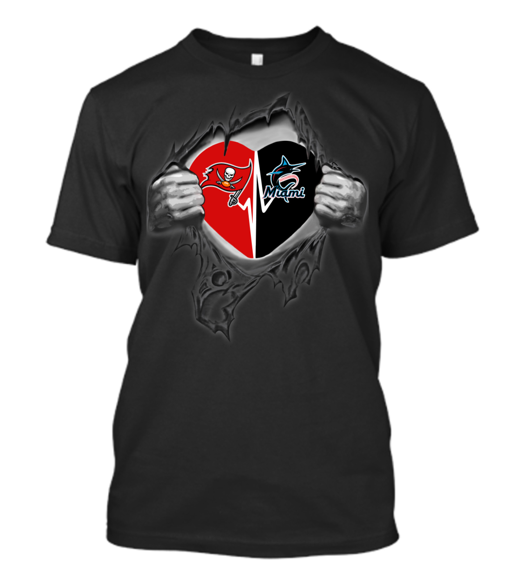 Buccaneers Heart Miami Marlins Logo Fusion T-Shirt