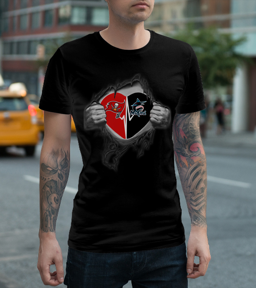 Buccaneers Heart Miami Marlins Logo Fusion T-Shirt