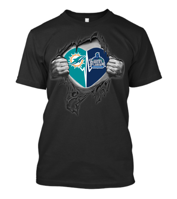 Dolphins Miami And West Florida Argonauts United Heart T-Shirt