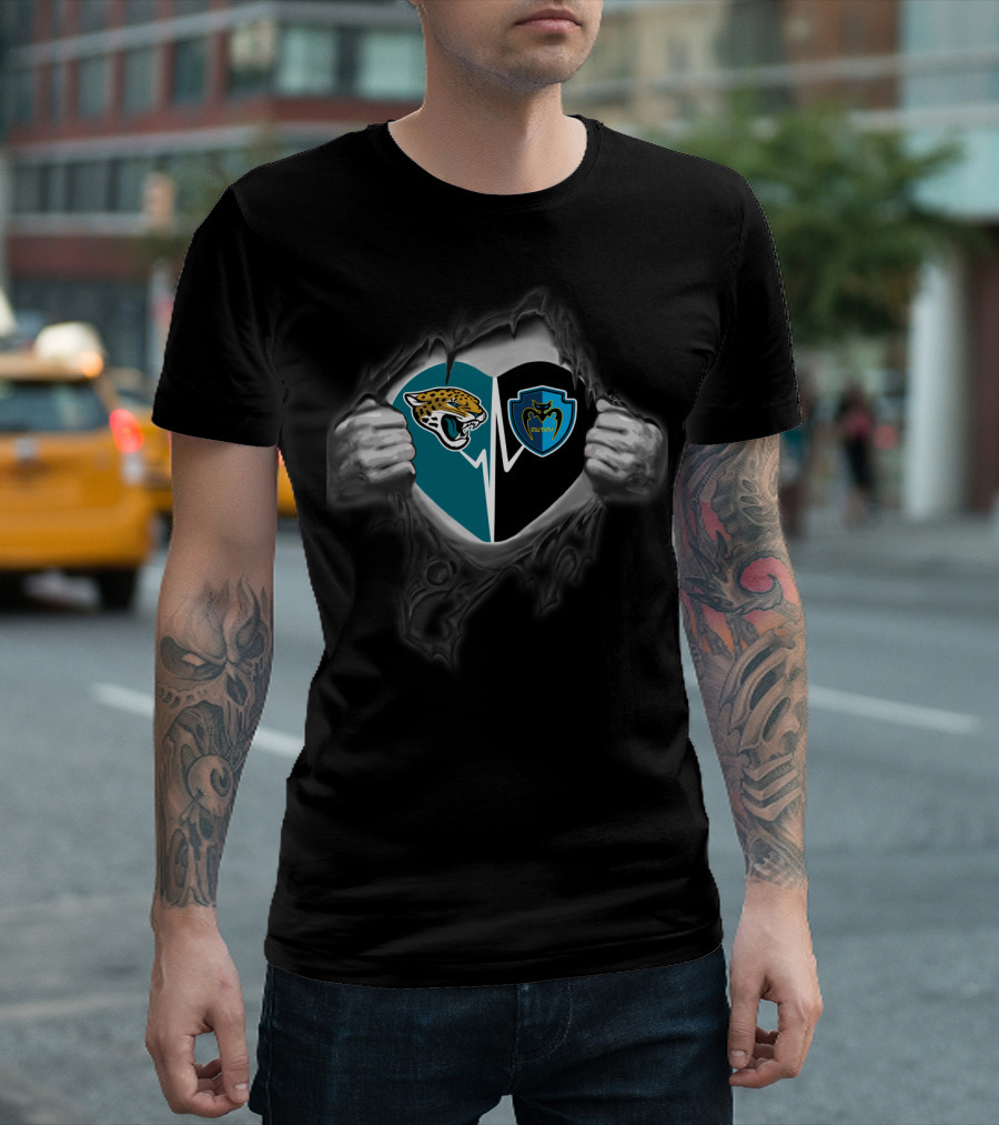 Jacksonville Jaguars Tampa Bay Mutiny Split Logo Fan Heart T-Shirt