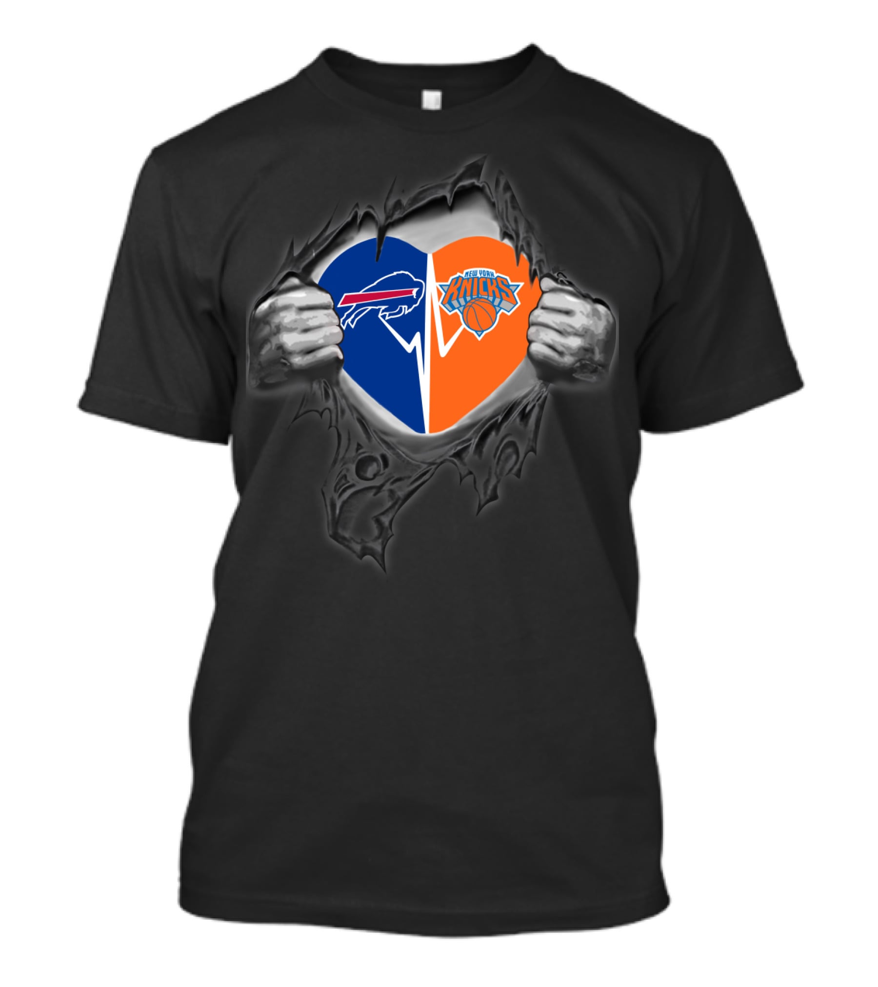 Buffalo Bills New York Knicks Heart Logos Fusion T-Shirt