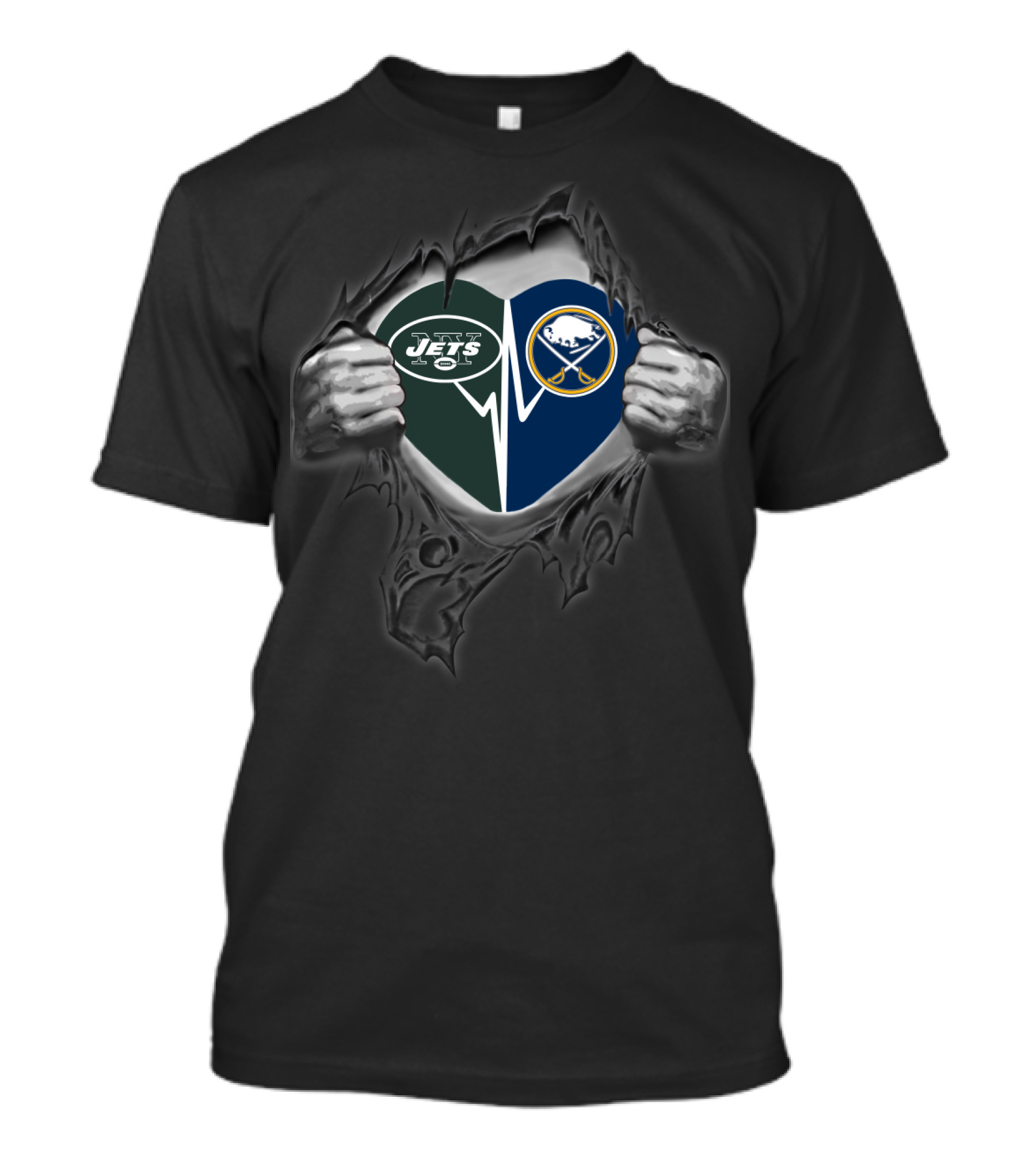 New York Jets Buffalo Sabres Heart Design Nfl Nhl Crossover T-Shirt