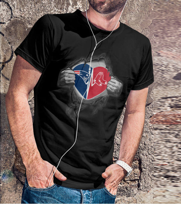 Patriots And Red Sox Heart Logo Reveal T-Shirt