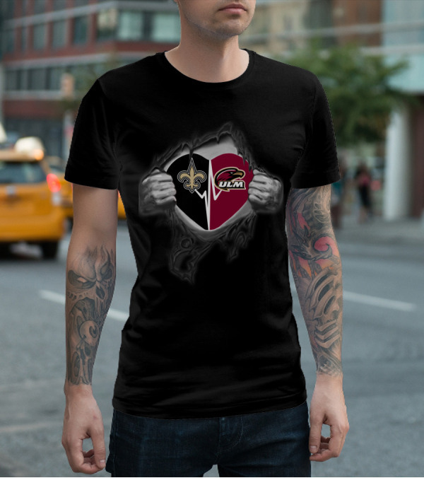 New Orleans Saints Ul Monroe Warhawks Heart T-Shirt