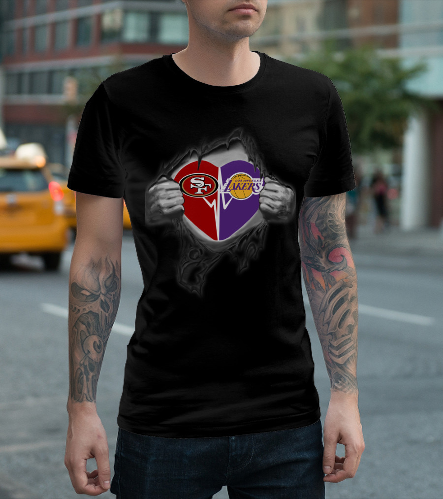 San Francisco 49ers Los Angeles Lakers Heart Logo Burst T-Shirt