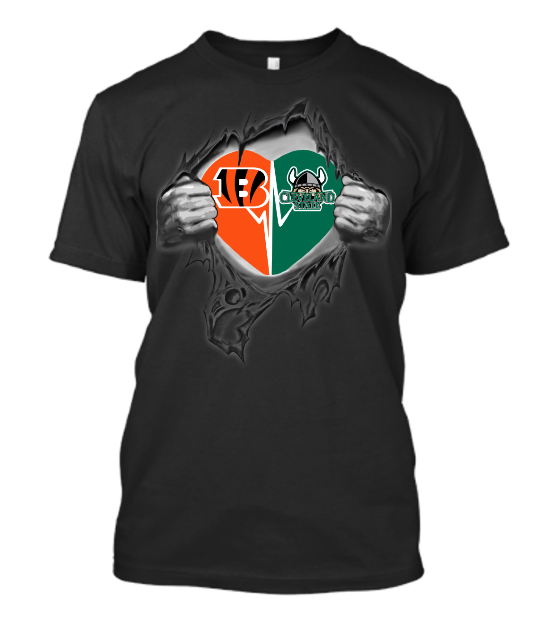 Bengals Cleveland State Vikings Heart Rip T-Shirt