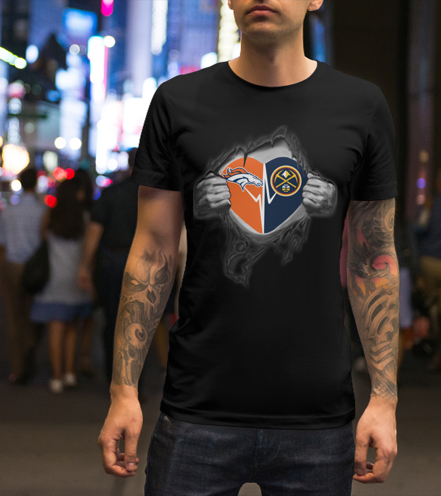 Broncos Denver Nuggets Heart Logo Fusion T-Shirt