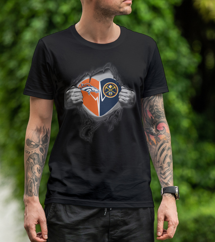 Broncos Denver Nuggets Heart Logo Fusion T-Shirt
