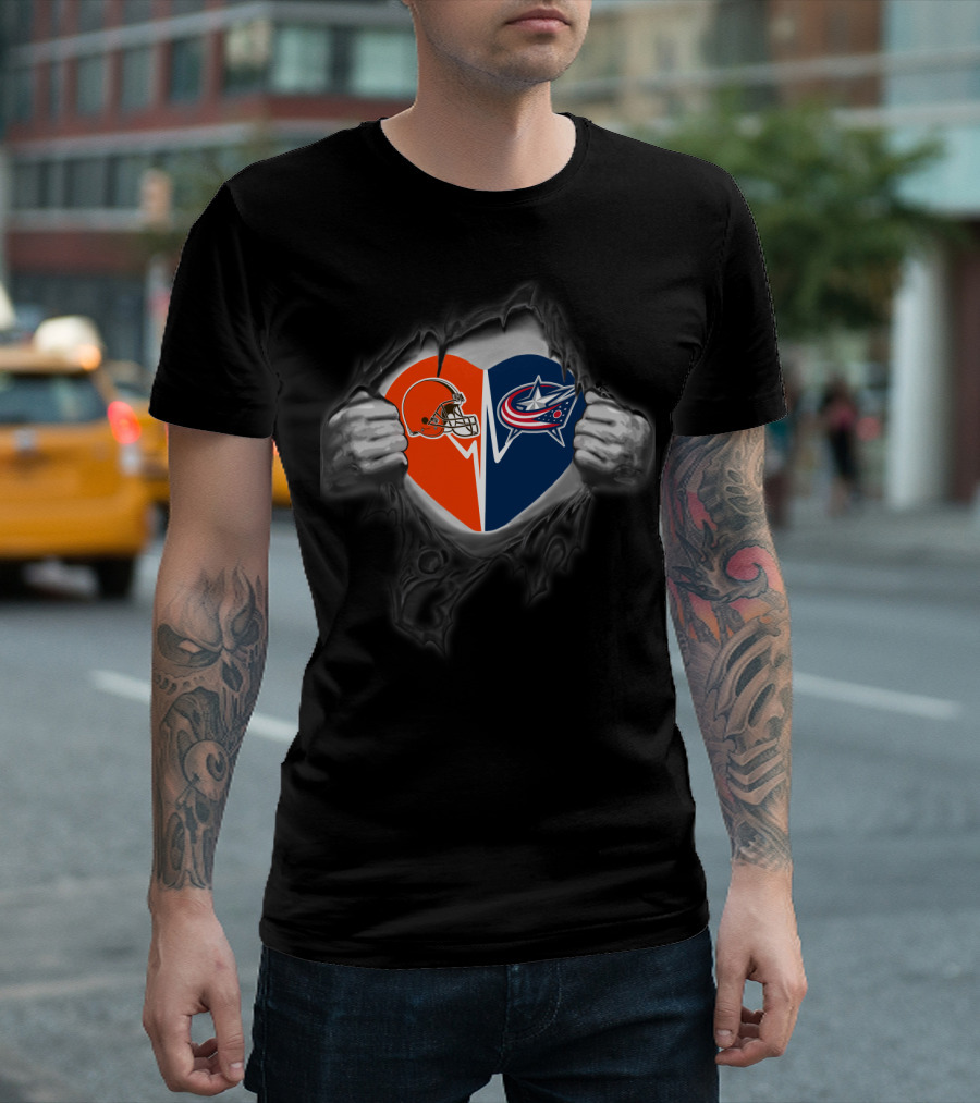 Browns Columbus Blue Jackets Heart Logo Fusion T-Shirt