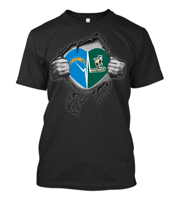 Los Angeles Chargers Heart And Cal Poly Mustangs Fusion T-Shirt
