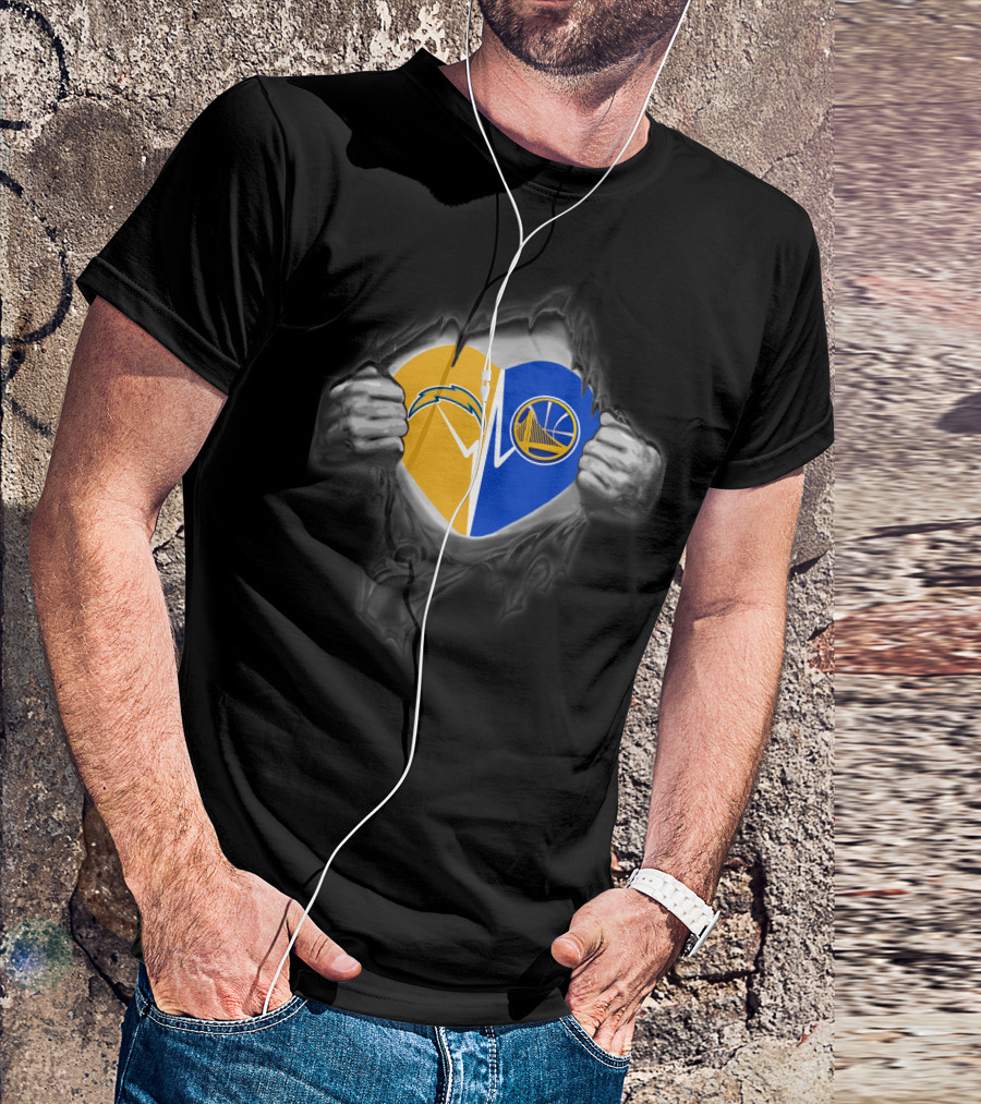 Chargers Golden State Warriors Heart Logo Fusion T-Shirt