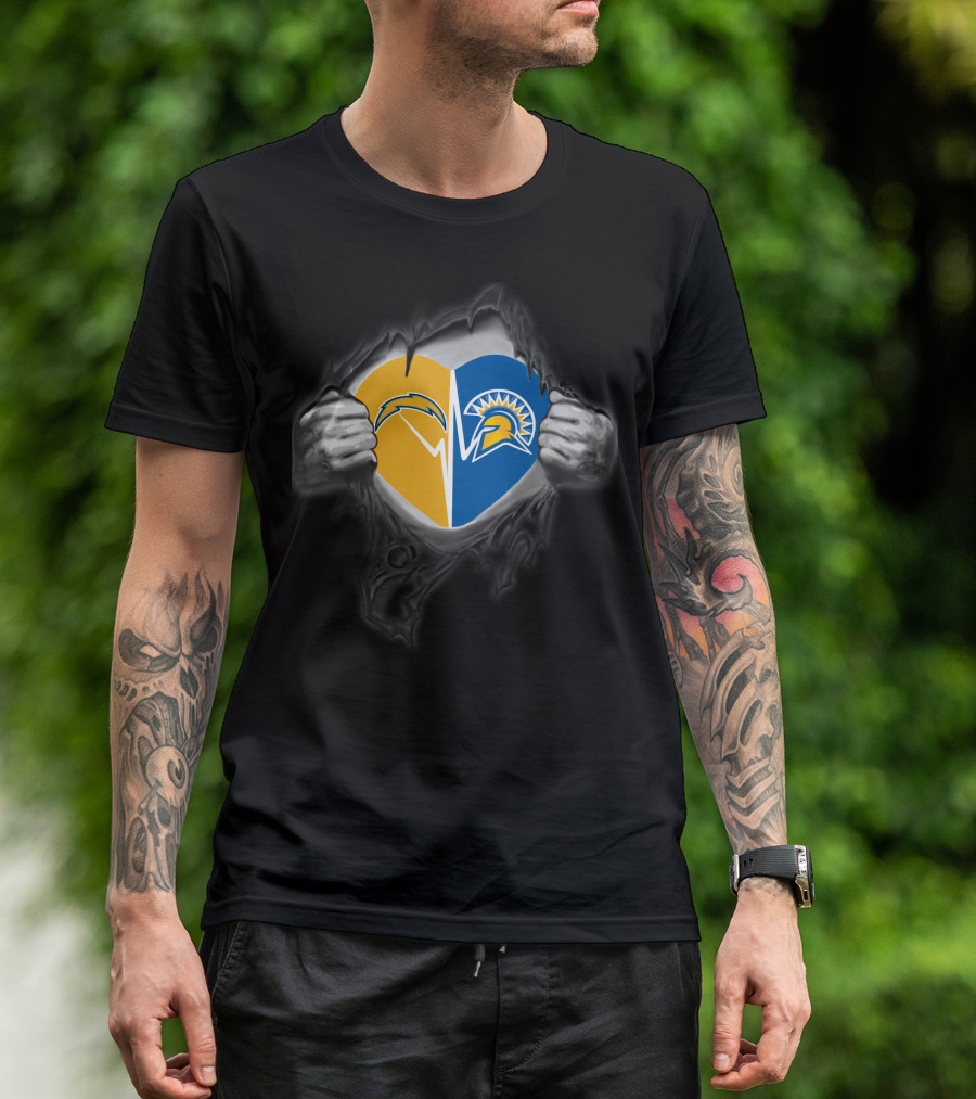 Chargers San Jose State Spartans Heart Rip T-Shirt
