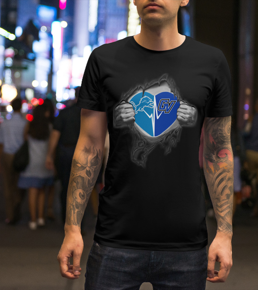 Detroit Lions And Grand Valley State University Lakers Heart T-Shirt