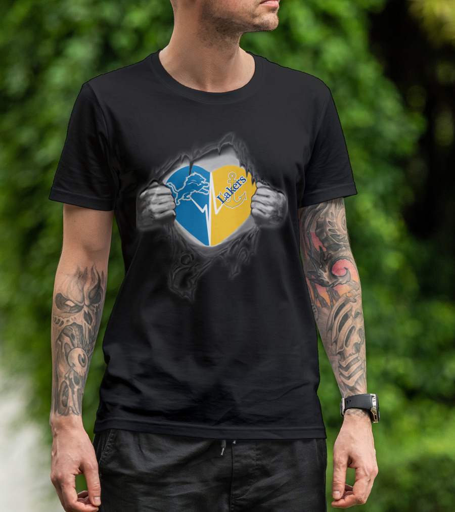 Detroit Lions Lake Superior State Lakers Heart Logo Fusion T-Shirt