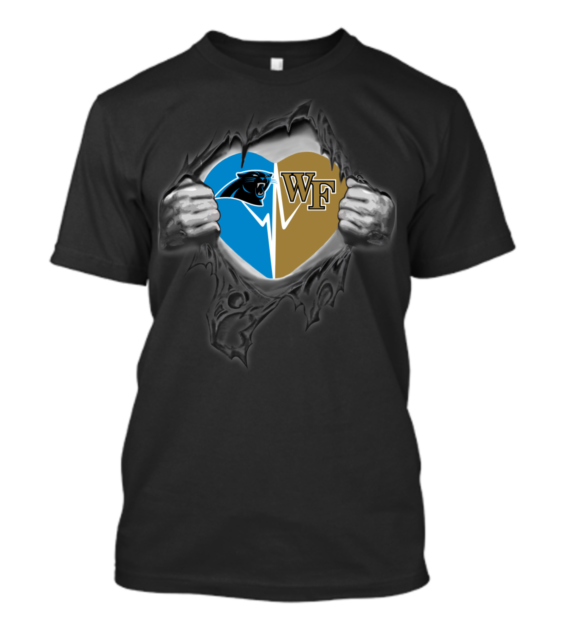 Carolina Panthers Wake Forest Heart Logo Tear T-Shirt
