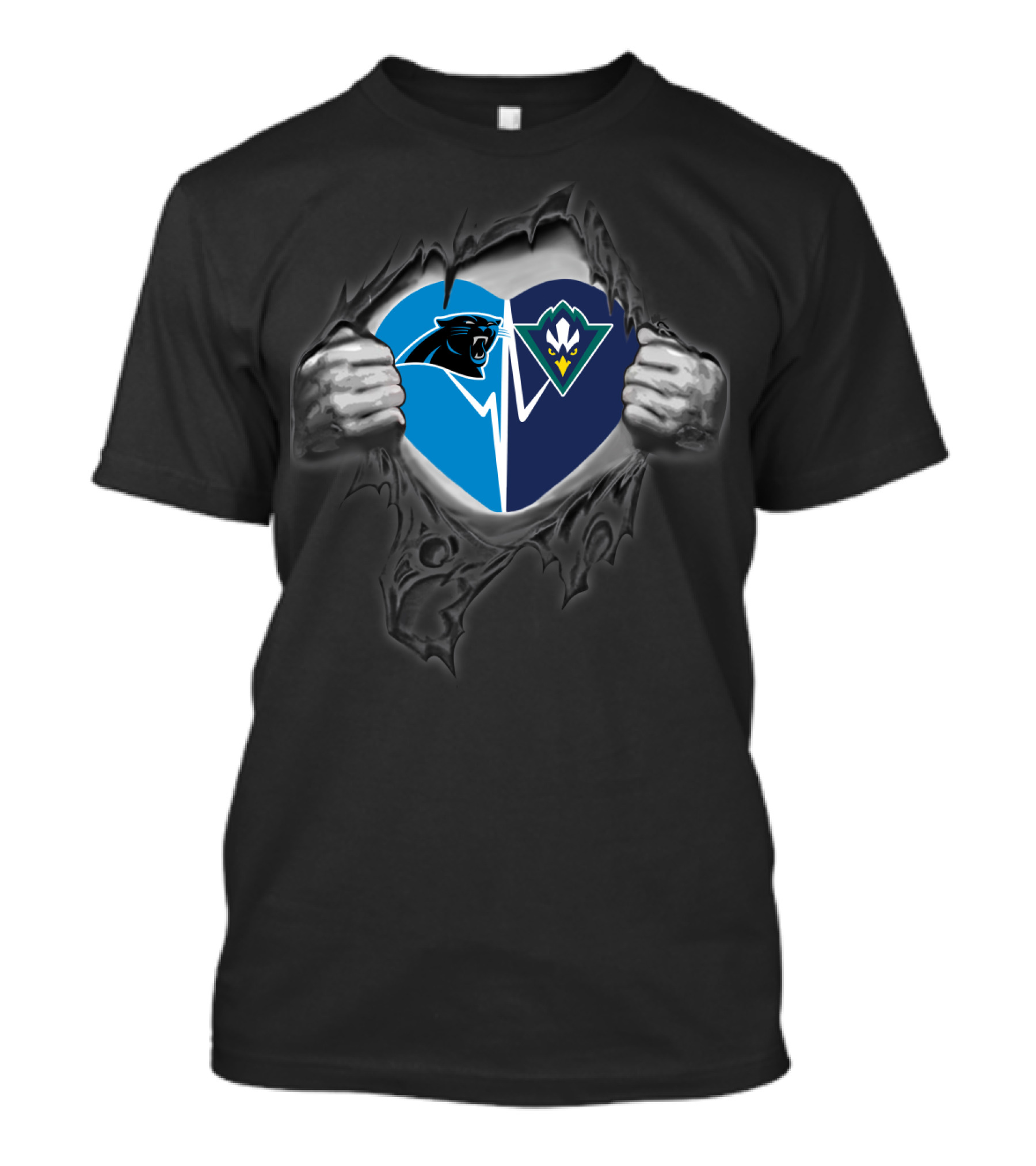 Panthers Seahawks Heart Logo Fusion T-Shirt