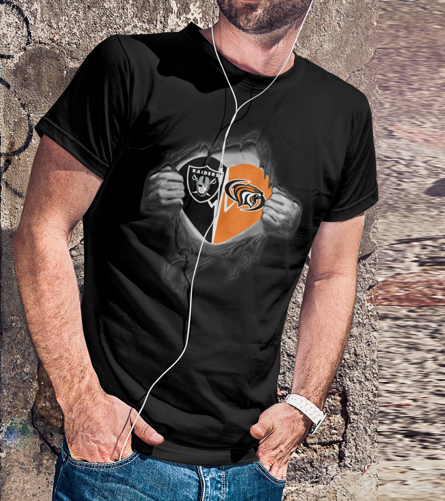 Raiders Pacific Tigers Heart Logo Fusion In Torn Fabric Effect T-Shirt