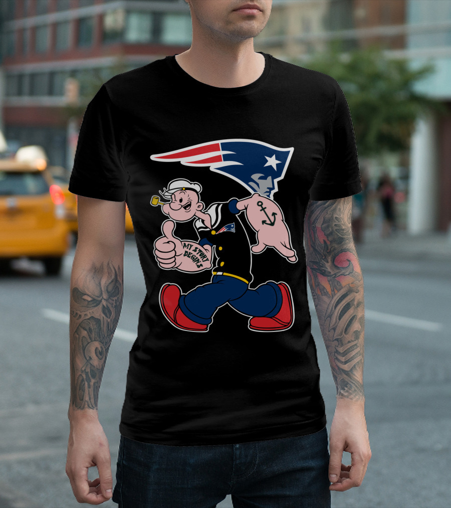 New England Patriots My Story Begins Popeye Navy Sailor Iconic Cartoon Football T-Shirt
