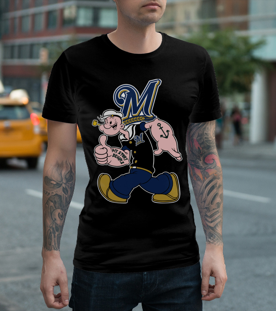 Milwaukee Brewers Popeye Anchor Baseball T-Shirt