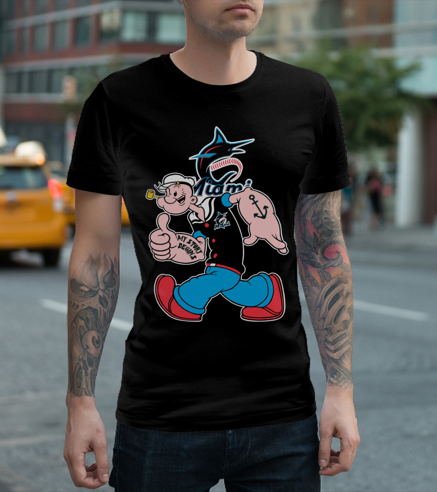 Miami Marlins Popeye Baseball Crossover Mystorydesigns T-Shirt