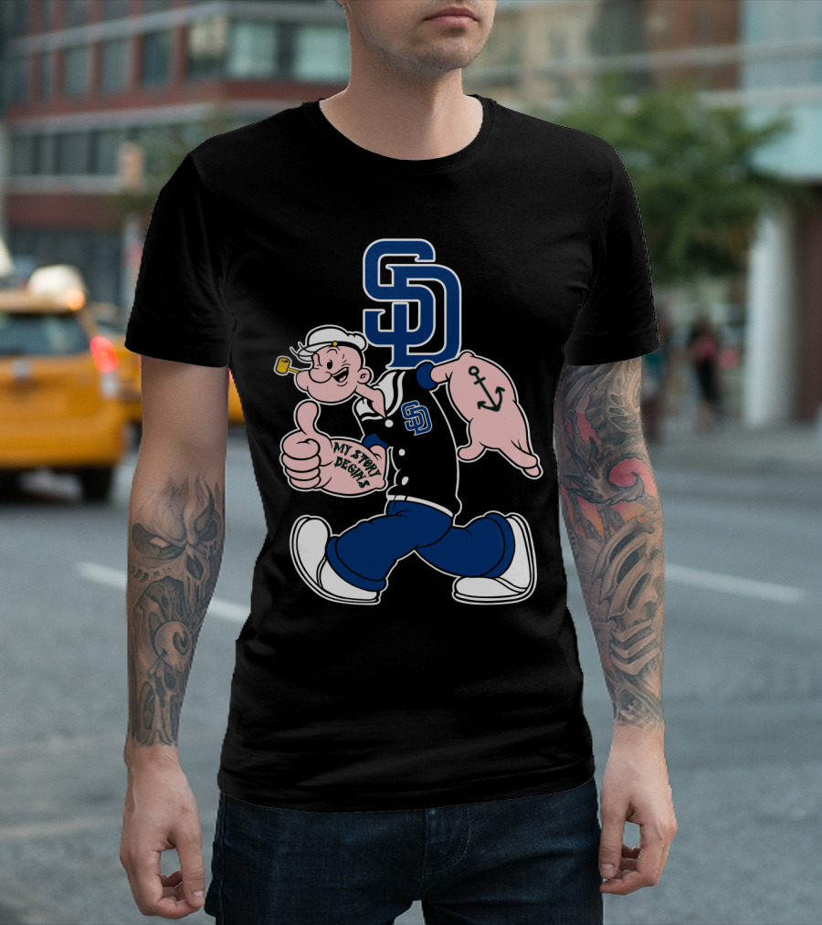 Sd Padres My Story Designs Popeye Walking Anchor Tattoo T-Shirt