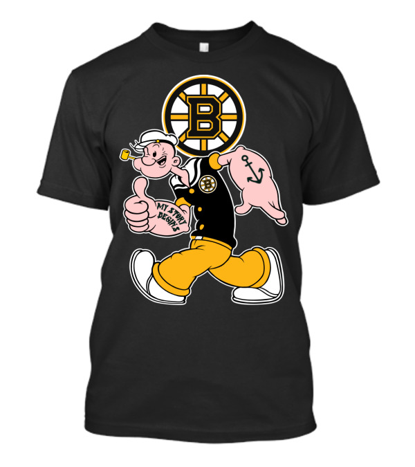 Boston Bruins Crossover With Cartoon Sailor 1989 T-Shirt