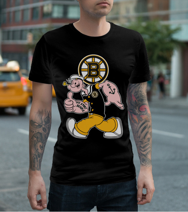 Boston Bruins Crossover With Cartoon Sailor 1989 T-Shirt