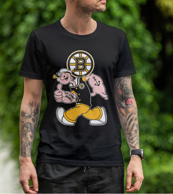 Boston Bruins Crossover With Cartoon Sailor 1989 T-Shirt
