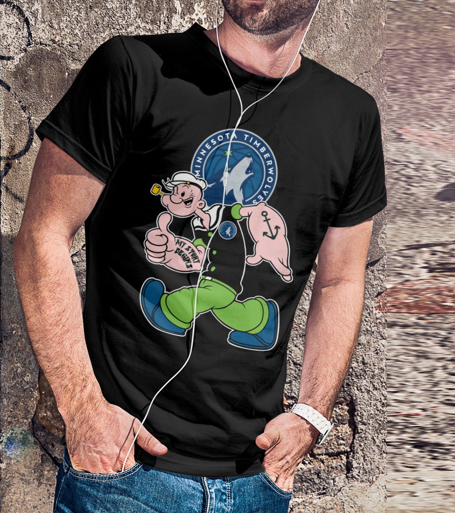 Minnesota Timberwolves Popeye Cartoon Character Crossover T-Shirt