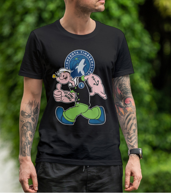 Minnesota Timberwolves Popeye Cartoon Character Crossover T-Shirt