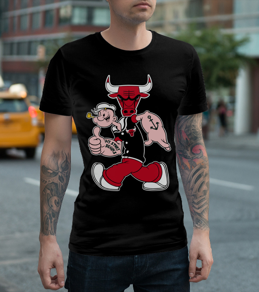 Chicago Bulls My Story Designs Popeye Anchor Red Black T-Shirt