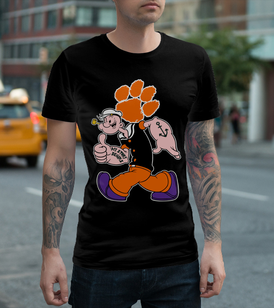 Clemson Tigers My Story Begins Anchor Imagery Running Popeye With Paw Print T-Shirt