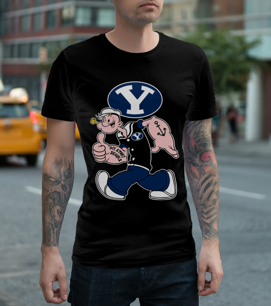 Byu Cougars Y Logo My Story Begins Popeye Sailor Anchor T-Shirt