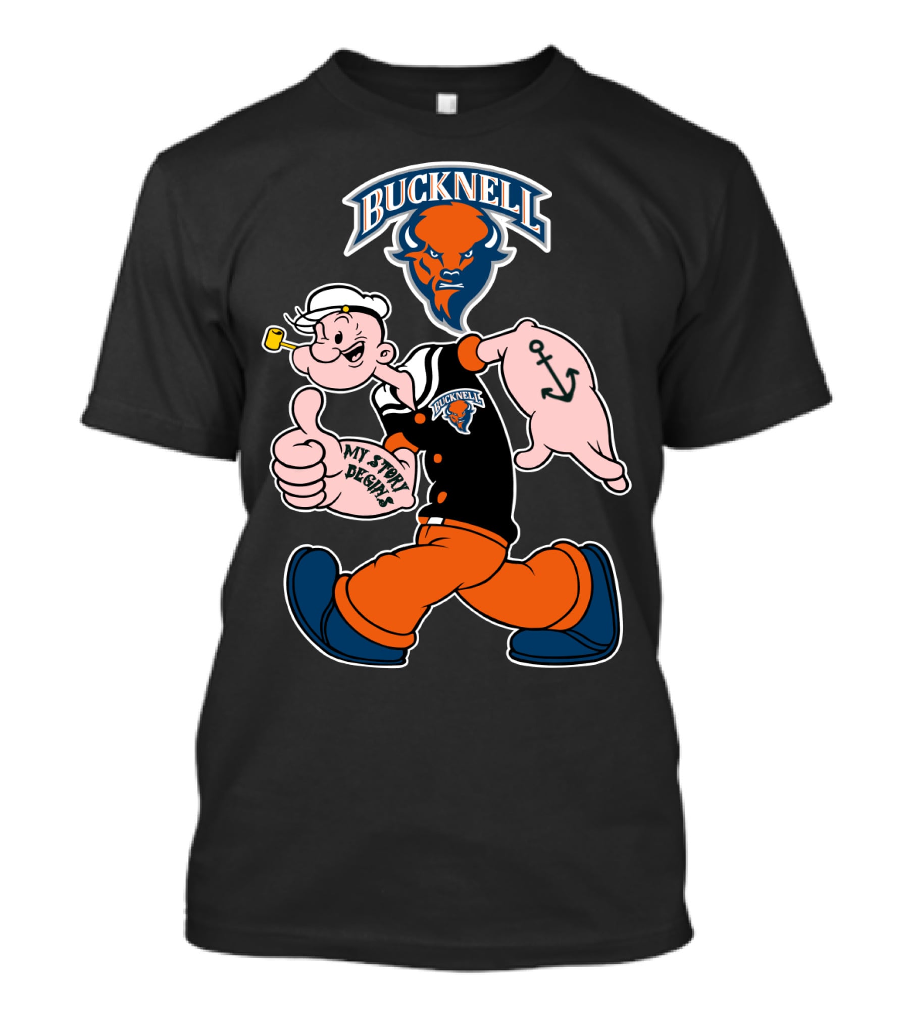 Bucknell Bison Popeye My Story Begins Anchors T-Shirt