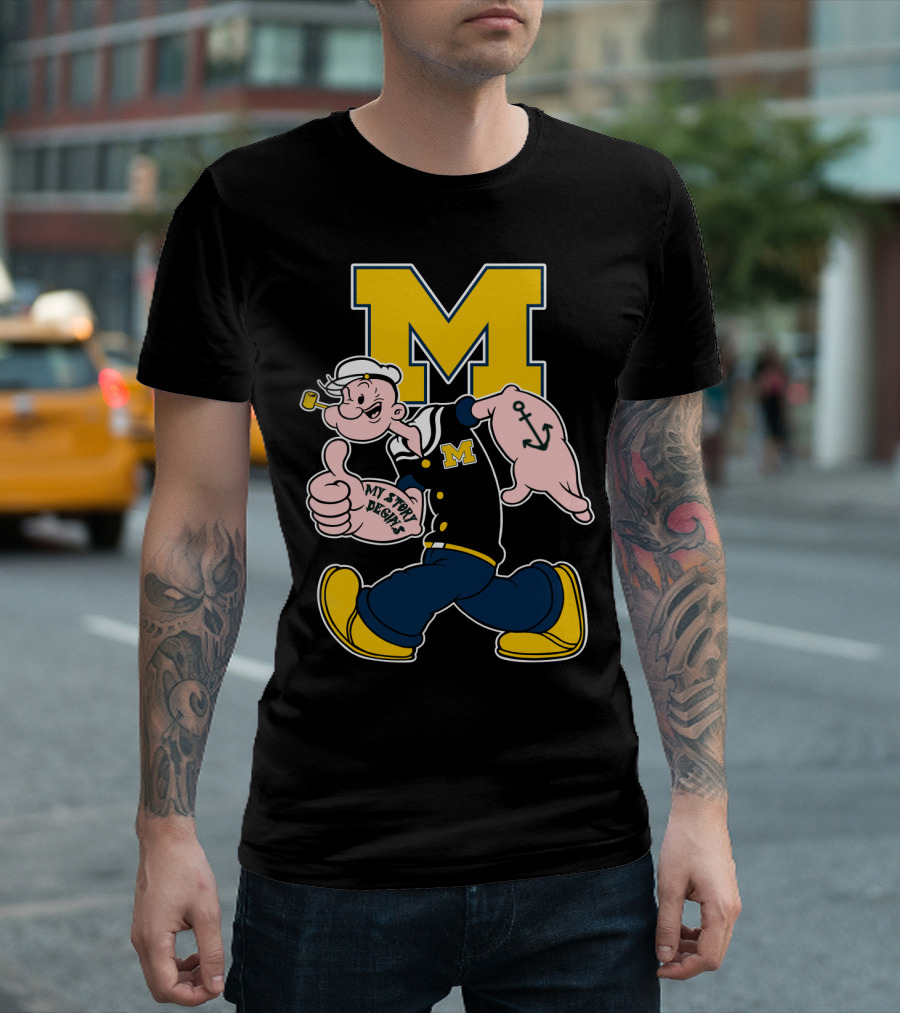 M Michigan Wolverines Popeye My Story Begins T-Shirt